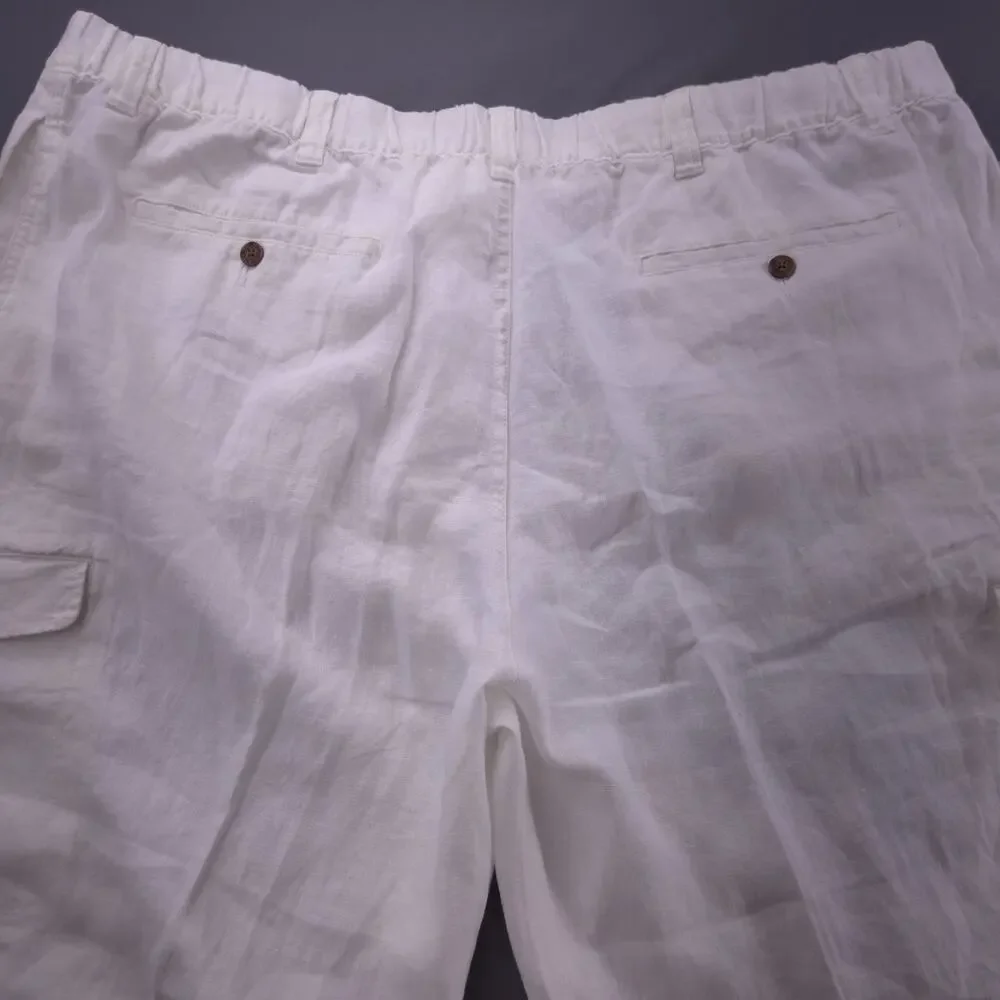 Roundtree & Yorke Caribbean 46 x 29‎ 100% Linen Drawstring White Pants Beach New